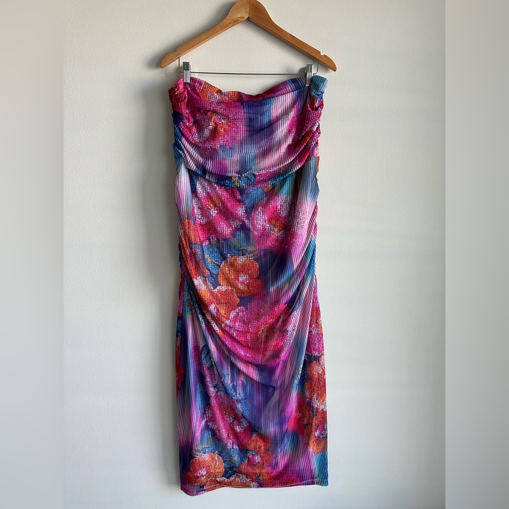 Anthropologie The Soleil Slim Strapless Ruched Mesh Dress XL Lined NWT - Picture 3 of 15